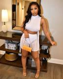 Women's Safety Pants Mesh Panel Shorts Strap Sleeveless Vest Casual Suit