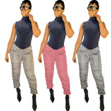 Pleated Drawstring High Waist Stretch Stacked Pants