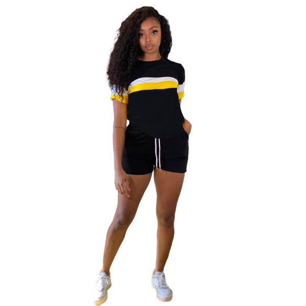 Contrast color stitching casual sports two-piece suit
