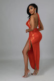 Women's temperament dress halter neck open back slit ruffled lace irregular dress