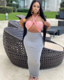 Women's summer cute halterneck wrap chest sexy color matching dress
