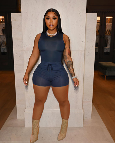 Women's Fashion Casual Solid Color Tank Top Slim Shorts Strap Sports Suits