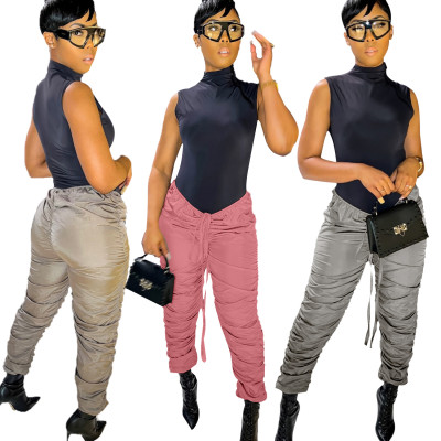 Pleated Drawstring High Waist Stretch Stacked Pants