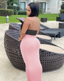 Women's summer cute halterneck wrap chest sexy color matching dress