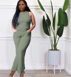 Women's all-match solid color vest flared pants two-piece set