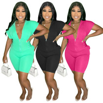 Solid Color Sexy V-Neck Hooded Zip Jumpsuit