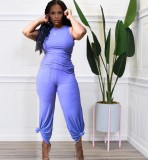 Women's all-match solid color vest flared pants two-piece set