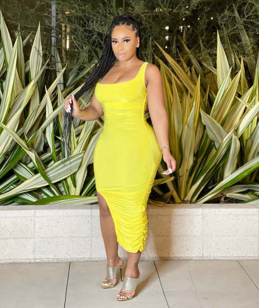 Women's Fashion Solid Color Pleated High Elasticity Slim Dress