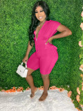 Solid Color Sexy V-Neck Hooded Zip Jumpsuit