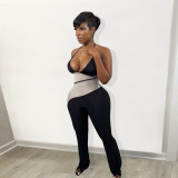 spring paneled color-block halterneck jumpsuit
