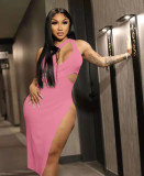 Women's Solid Color Sexy Cutout Slit Dress