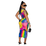Tie-up Tube Top Colorful Print Dress Two-Piece Set