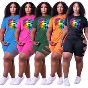 Fashion Print Cutout Sports Two Piece Set