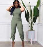 Women's all-match solid color vest flared pants two-piece set
