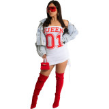 strapless letter print drawstring hip skirt