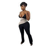 spring paneled color-block halterneck jumpsuit
