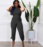 Women's all-match solid color vest flared pants two-piece set