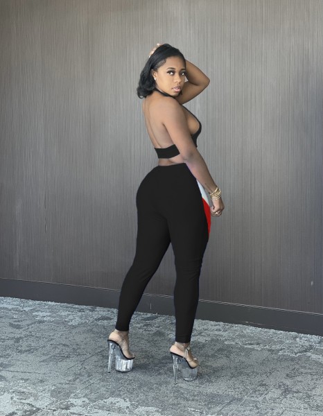 Sexy halterneck backless positioning print two-piece set