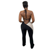 spring paneled color-block halterneck jumpsuit