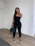 Pit bar open back cross suspender jumpsuit