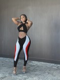 Sexy halterneck backless positioning print two-piece set