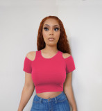 Off Shoulder Pit Strip Solid Color Casual Sports Slim T-Shirt