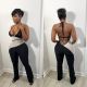 spring paneled color-block halterneck jumpsuit