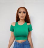 Off Shoulder Pit Strip Solid Color Casual Sports Slim T-Shirt