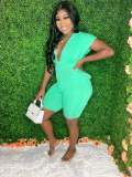 Solid Color Sexy V-Neck Hooded Zip Jumpsuit