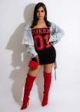 strapless letter print drawstring hip skirt