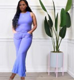 Women's all-match solid color vest flared pants two-piece set