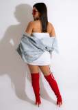 strapless letter print drawstring hip skirt