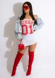 strapless letter print drawstring hip skirt