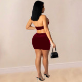 Sexy velvet mesh skirt halter neck women's two-piece suit