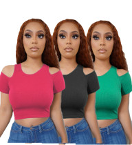 Off Shoulder Pit Strip Solid Color Casual Sports Slim T-Shirt Off Shoulder Pit Strip Solid Color Casual Sports Slim T-Shirt