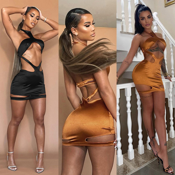 Sexy solid color women's halter neck tube top four-way stretch slim dress
