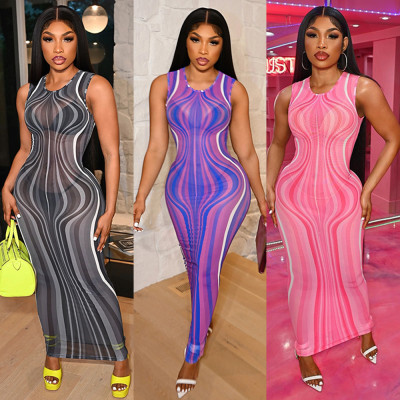 Fashion nightclub temperament women's shoulder strap slim mesh breathable dress
