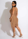 Women's Knit Cutout Sleeveless Fringe Beach Dress