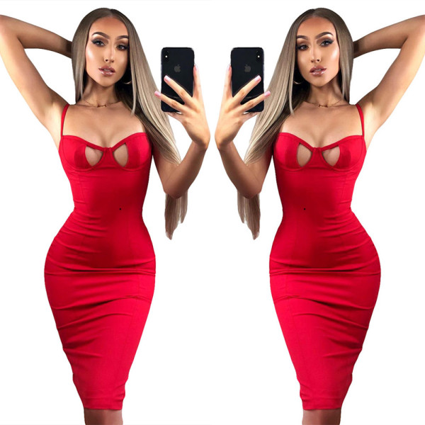 Sexy Women's Strap Adjustable Sexy Back Slit Dress