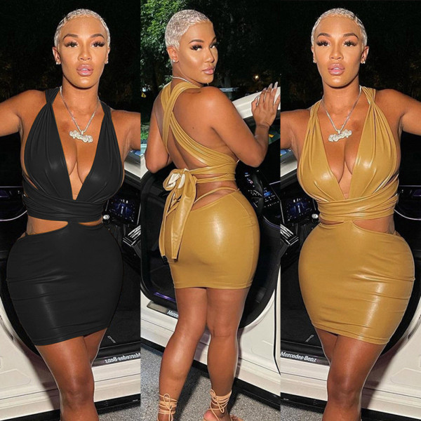 Sexy solid color women's halter neck tube top four-way stretch slim dress