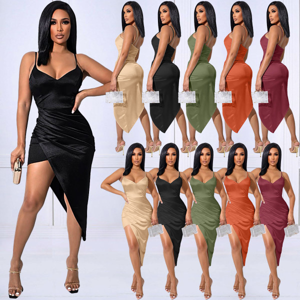 Women's Spring/Summer Sexy Slings Irregular Dress with Adjustment Buckle