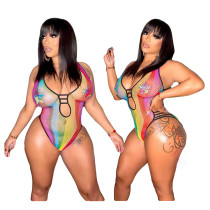 Women's Striped Print One Piece Swimsuit