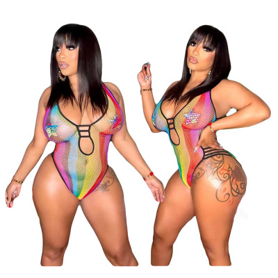 Women's Striped Print One Piece Swimsuit