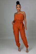Fashion Wrap Chest Belt Solid Color Jumpsuit