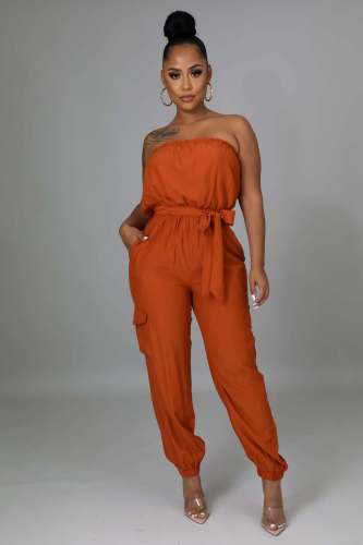 Fashion Wrap Chest Belt Solid Color Jumpsuit