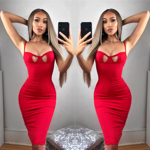 Sexy Women's Strap Adjustable Sexy Back Slit Dress
