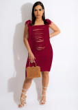 Women's Knit Cutout Sleeveless Fringe Beach Dress