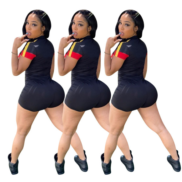 Women's summer sexy letter UCKING stitching zipper jumpsuit