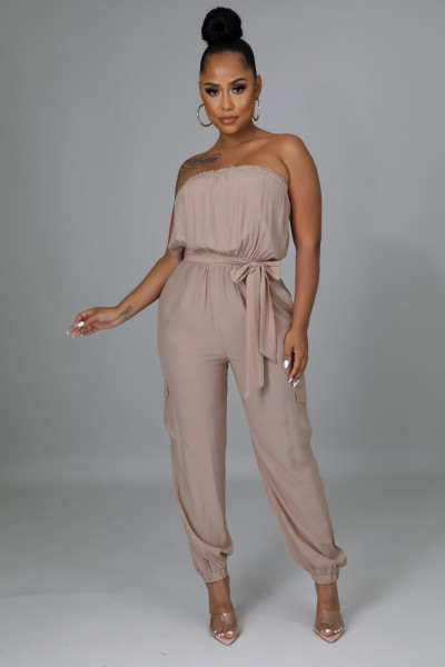 Fashion Wrap Chest Belt Solid Color Jumpsuit