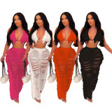 Women's Solid Bikini Fringe Knit Beach Shorts Set